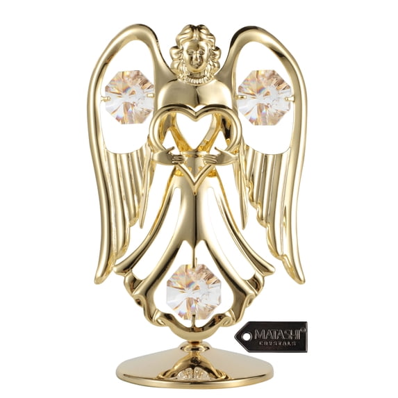 Matashi 24K Gold Plated Crystal Studded Angel Holding A Heart Ornament Home Decorative Showpiece Gift for Christmas Birthday Mother's Day Anniversary New Year Living Room Bedroom Decor