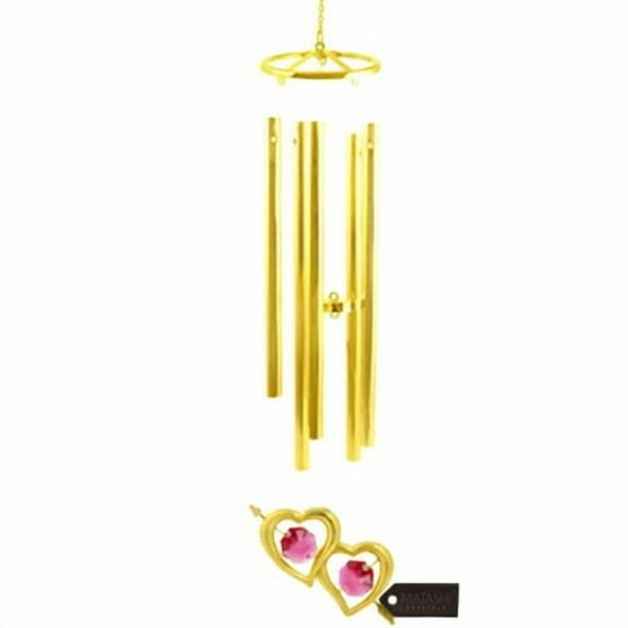 Matashi 24K Gold Plated Double Heart with Arrow Wind Chime Crystal Accented Hanging Decorative Piece – Single Piece