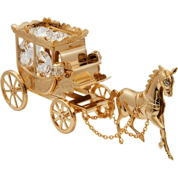 Matashi 24K Gold Plated Crystal Studded Horse Drawn Carriage Desktop Figurine - Valentine's Day Decorative Collectible - Ideal Gift for Mom, Gift for Man and Women