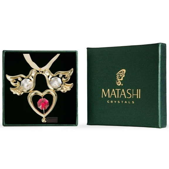 Matashi 24K Gold Plated Crystal Studded Love Doves Hanging Ornament Home Decorative Showpiece Gift for Christmas Birthday Mother's Day Anniversary New Year Living Room Bedroom Decor