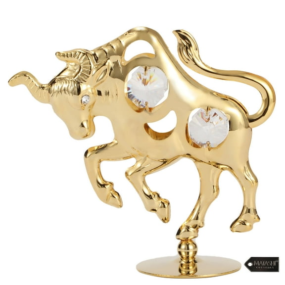 Matashi 24K Gold Plated Crystal Studded Ox/Bull Figurine Ornament, Ox Wealth Statue Figurine Chinese Zodiac Home Decor Gift Tabletop Bull Statue Decoration Collectible Christmas Ornament New Year Gift