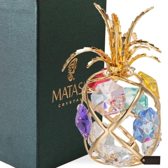 Matashi 24K Gold Plated Highly Polished Mini Pineapple Ornament with Genuine Crystals
