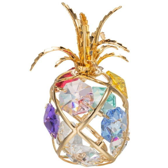 Matashi 24K Gold Plated Mini Pineapple Ornament w/ Colored Crystals Home Decorative Tabletop Showpiece