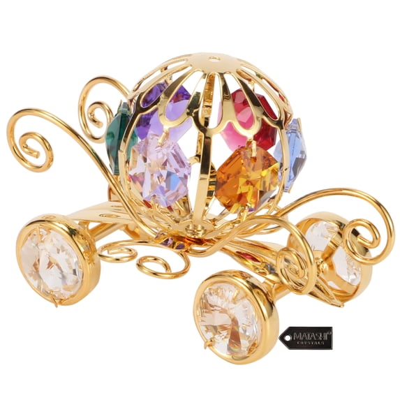 Matashi 24K Gold Plated Mini Pumpkin Coach Ornament with Genuine Crystals