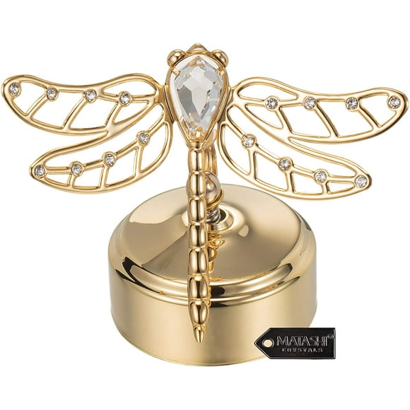 Matashi 24K Gold Plated Music Box Plays You Are My Sunshine Crystal Studded Dragonfly Figurine Tabletop Showpiece Elegant Mothers Day, Housewarming,Valentines Day - Gift for Her, Mom, Sister