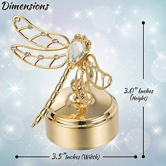 Matashi 24K Gold Plated Music Box Plays - You are my Sunshine w/Crystals Studded Dragonfly Figurine Tabletop Showpiece for Home Gift for Valentine's Day Housewarming Present