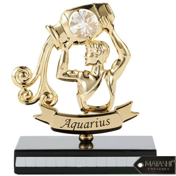 Matashi 24K Gold Plated Aquarius Zodiac Figurine with Crystal Accents Astrological Decorative Tabletop Display – Single Piece