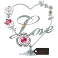 thumbnail image 1 of Matashi 24K New Year's Gift Gold Plated Crystal Studded Double Heart with Banner Ornament (Silver Love with Red Crystals), 1 of 4