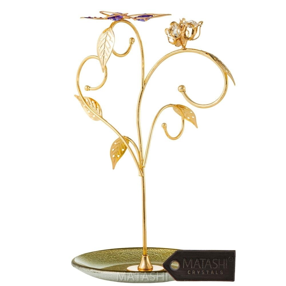Matashi 24k Gold Plated Jewelry Stand – Elegant Floral and Butterfly ...
