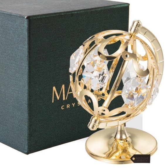 Matashi 24k Goldplated Spinning Globe Table Top Made with Genuine Crystals