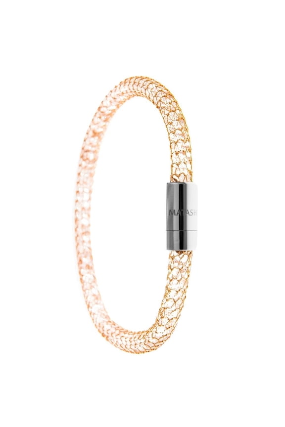 7.5 Inch Rose Gold Plated Mesh Bangle Bracelet with Magnetic Clasp and Crystals Gift for Christmas Birthday Anniversary Valentine's Day Mother's Day Gift for Mom Girlfriend Wife