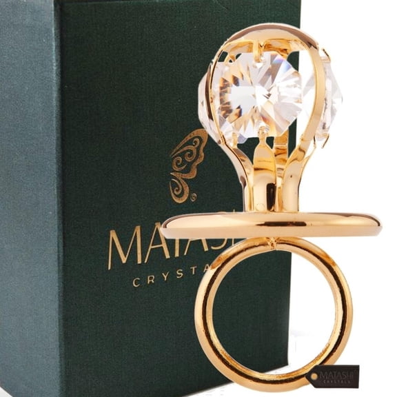 Matashi Home Decorative Tabletop Showpiece Baby's First Christmas Holiday Ornament 24K Gold Plated Crystal Studded Baby Pacifier Ornament and Hanging Pendant