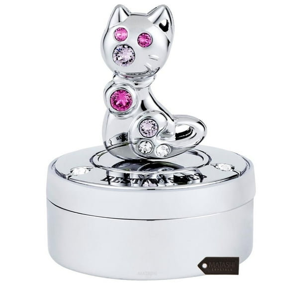 Matashi Chrome Plated Mini Silver Kitty Cat Keepsake Box by