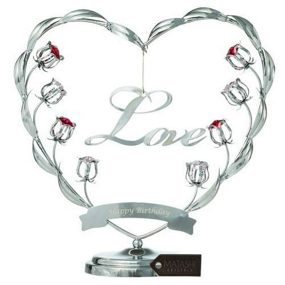 Matashi Crystal Happy Birthday Table Top Sculpture with Crystals