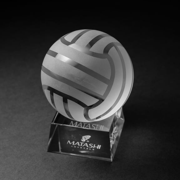 Matashi Crystal Paperweight for Desk with Etched Volley Ball Ornament and Trapezoid Base Home Decor Centerpiece Gift for Students Friend Teachers Classmate Christmas Birthday Thanksgiving