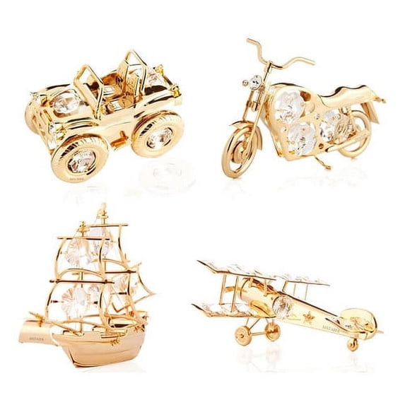 Matashi Crystal Ship, Motorcycle, Airplane & Jeep Ornament Set (Set of 4)