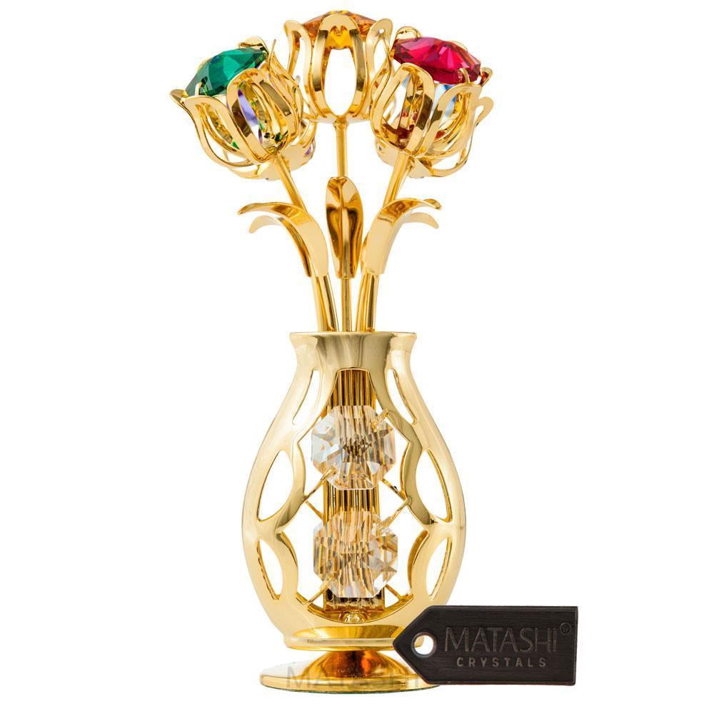 Gold Plated Crystal Flower Bouquet Table Ornament