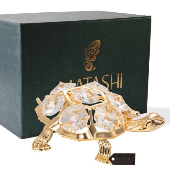 Matashi 24K Gold Plated Crystal Turtle Ornament – Valentine’s Day Gift – Tabletop Home Decor Showpiece Gift for Women, Mom