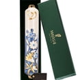thumbnail image 1 of Matashi Hand Painted 5" Blue and Ivory Enamel Flower Mezuzah Embellished with Gold Accents and fine Crystals, 1 of 7