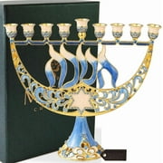 Matashi Hand Painted Enamel Menorah Candelabra with Star of David and Hanukkah Design and Embellished with Gold Accents and Crystals - Jewish Candle Holder, Holy Land Gift Showpiece for Living Room