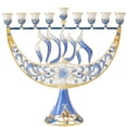 thumbnail image 1 of Matashi Hand Painted Enamel Menorah Candelabra with a Flower and Hanukkah Design and Embellished with Gold Accents and High Quality Crystals, 1 of 7