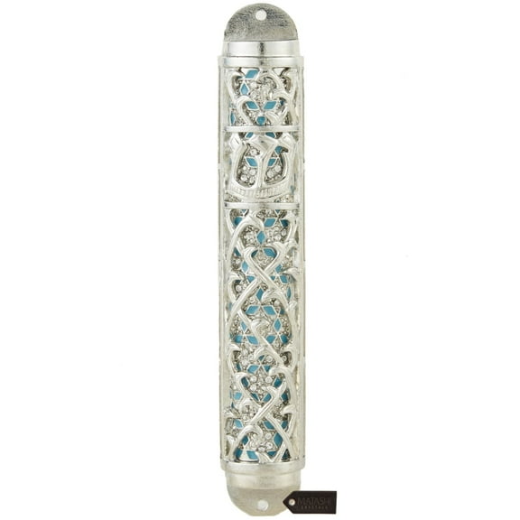 Matashi Hand Painted Enamel 7 inch Mezuzah Embellished with Hebrew Shin and Crystals Home Door Wall Decor Home Decor Jewish Holiday Housewarming Present House Blessing Gift for Holiday Festival