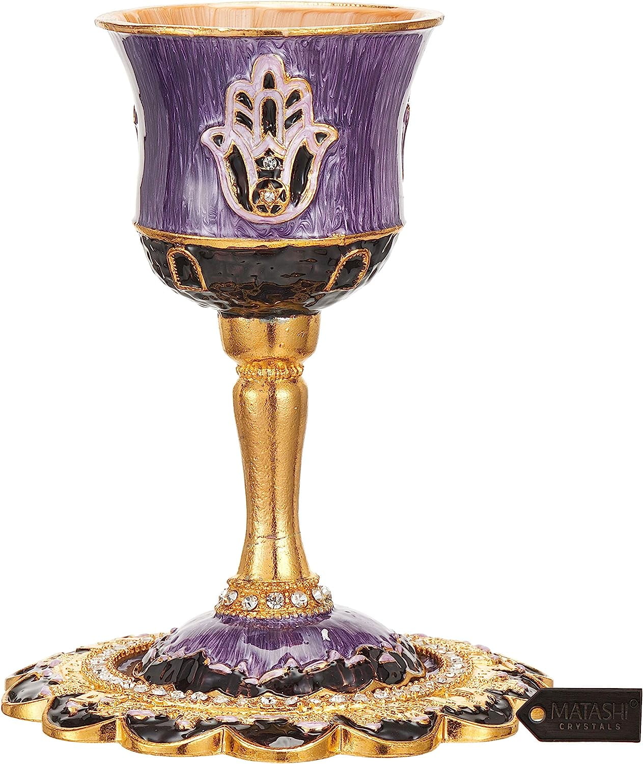 Matashi HandPainted Enamel Tall 5" Kiddush Cup Set with Stem and Tray