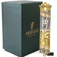 thumbnail image 1 of Matashi Hand Painted Grey Enamel Mezuzah with Jerusalem City Design, Gold Accents & Crystals, Judaica Religious Home Décor, 1 of 7