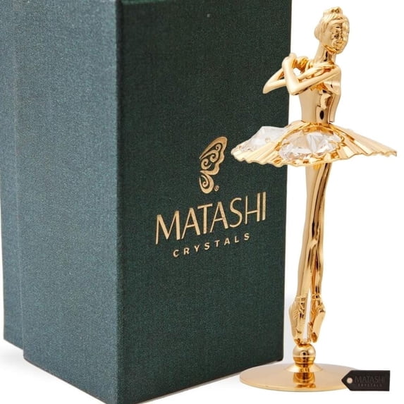 Matashi 24K Gold Plated Crystal Studded Ballerina Figurine with Arms Crossed, Tabletop Home Decoration, 1 Count
