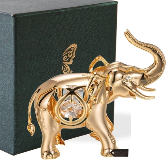 Matashi 24K Gold Plated Crystal Studded Elephant Figurine ! Piece Decorative Tabletop Showpiece for Home or Office Display