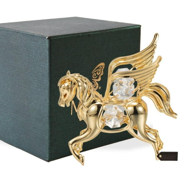 Matashi 24K Gold Plated Crystal Studded Flying Pegasus Ornament, Valentines Day Gift for Women and Her, Decorative Tabletop Home Showpiece