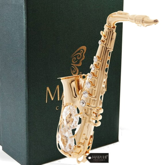 Matashi Saxophone Ornament, Valentine’s Day Gift for Wife, 24K Gold Plated Crystal Studded, for Mom and Wife Decorative Tabletop Showpiece