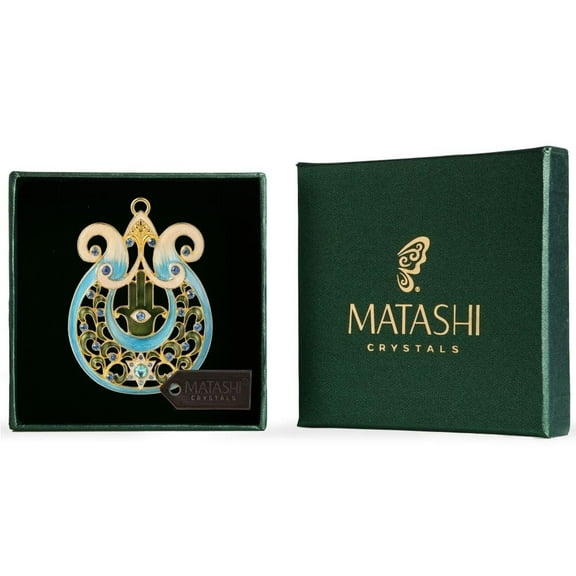 Matashi  Home Decorative Showpiece Ancient Harp with Hamsa and Star of David Hanging Ornament (Pewter), (Blue, Green and Gold)