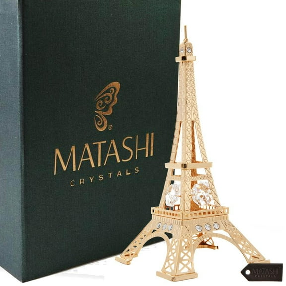 Matashi Home Decorative Tabletop Showpiece 24K Gold Plated Crystal Studded Eiffel Tower Ornament