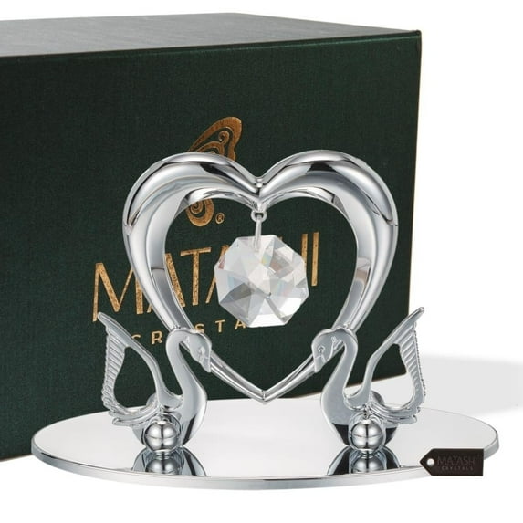 Matashi Chrome Plated Loving Swans with Heart Figurine Table-Top Ornament | Best Love Gifts for her on Valentine's Day, Mother's Day, Anniversary, Christmas, Birthday