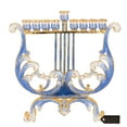 thumbnail image 1 of Matashi Home Decorative Tabletop Showpiece Hand Painted Blue and Ivory Harp Menorah Candelabra, Embellished with Gold Accents and High Quality Crystals, 1 of 8