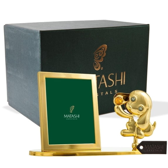 Matashi Home and Table Top Ornament Photograph Memory Keeper Puppy Picture Frame by Choose Gold or Silver Silver