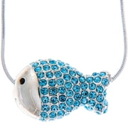 Matashi Rhodium Plated Necklace w Fish Design & 16" Extendable Chain w Ocean Blue Crystals Womens Jewelry Gift for Christmas