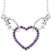 Matashi Rhodium Plated Necklace w Winged Heart Design w 16" Extendable Chain & Purple Crystals Womens Jewelry Gift for Christmas