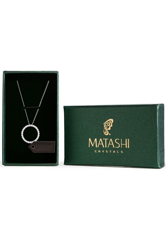 Rhodium Plated Open Circle Pendant Necklace, Cubic Zirconia CZ Open Circle Pendant Necklace 16 pluse 2 Extender