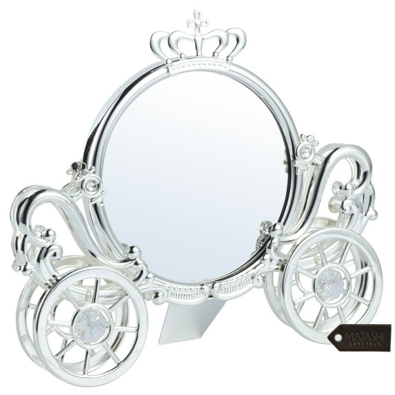 Matashi Silver Plated Double Sided Princess Coach Mirror Embellished with Crystals Home Decorative Showpiece Gift for Christmas Birthday Mother's Day Anniversary Living Room Bedroom Decor