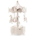 thumbnail image 1 of Matashi Tabletop Crystal Studded Music Box Carousel with Horses Figurine, Home Decorative Showpiece Ornament (Silver Plated), 1 of 2