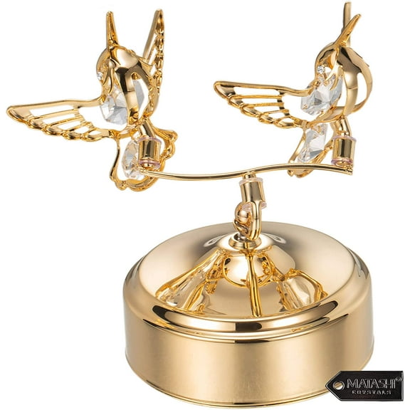 Matashi Valentine's Day Gift for Her - Music Box w Two Revolving Hummingbird Figurines Playing Calming Tune, 24K Gold Plated - Tabletop Showpiece for Living Room, Ideal Gift for Mom, Grandma,