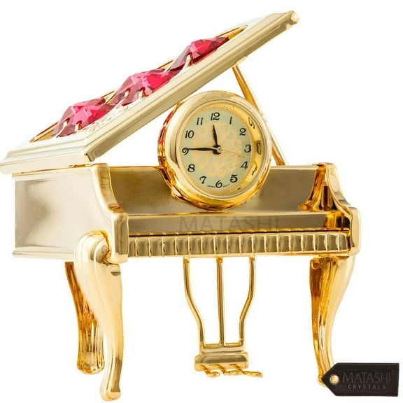 Matashi Vintage Piano Desk Clock for Shelf Desktop Tabletop Clock with a Luxury Gift Box - Gift for Musician New Year Valentines Day Christmas Birthday Anniversary Mother's Day (24 K Gold Plated)