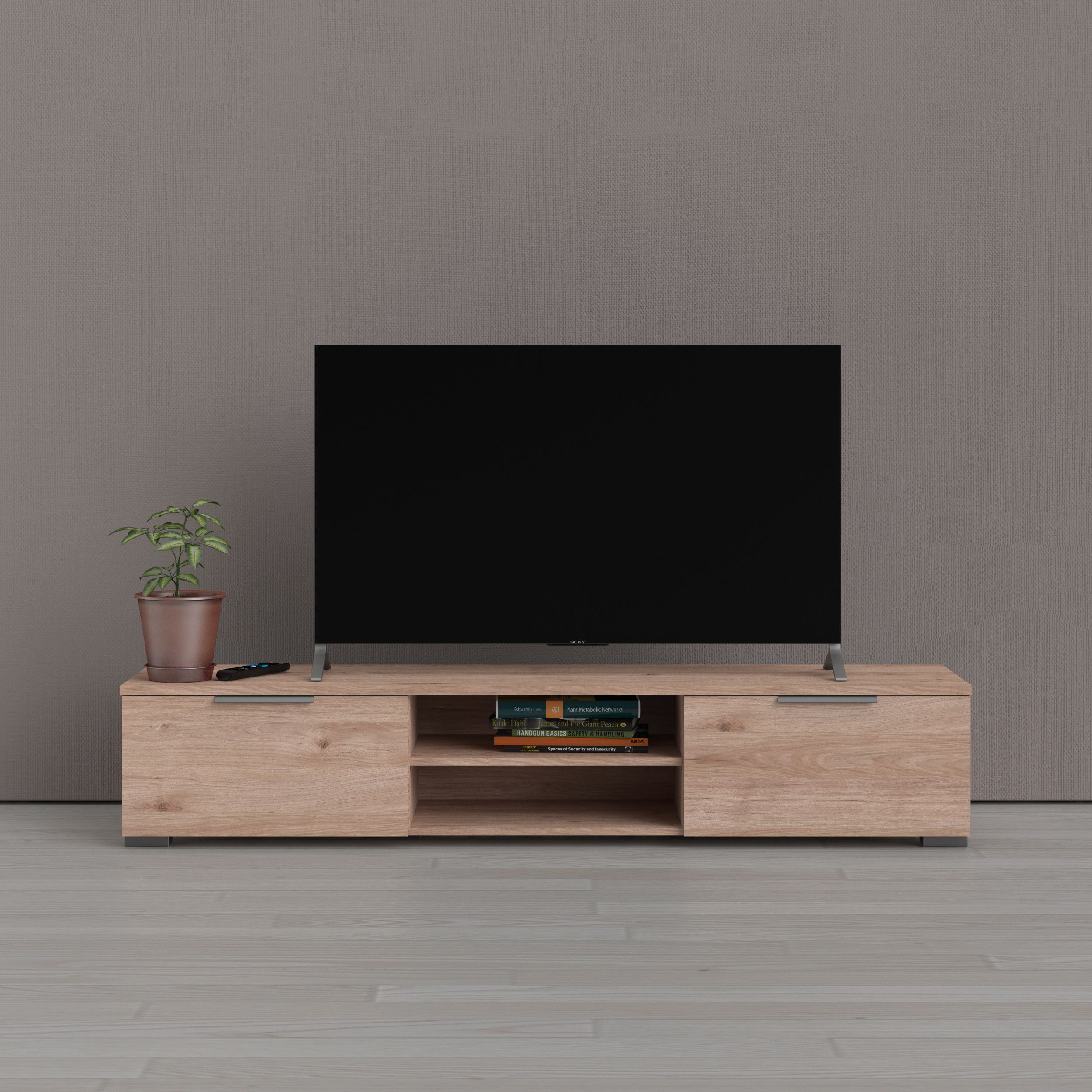 Jackson Hickory Low-Profile TV Stand with Cabinets and Shelves