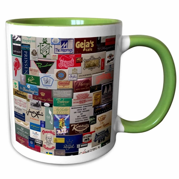 3drose, Match Books Digital Collage of a National and International Match Book Collection, 15oz Two-tone Green Mug