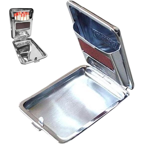 Match Box Mini Stainless Steel Matches Box with Friction Plate Waterproof Silver Match Holder Mini Portable Match Stash Box for Match Storage Box of Matches