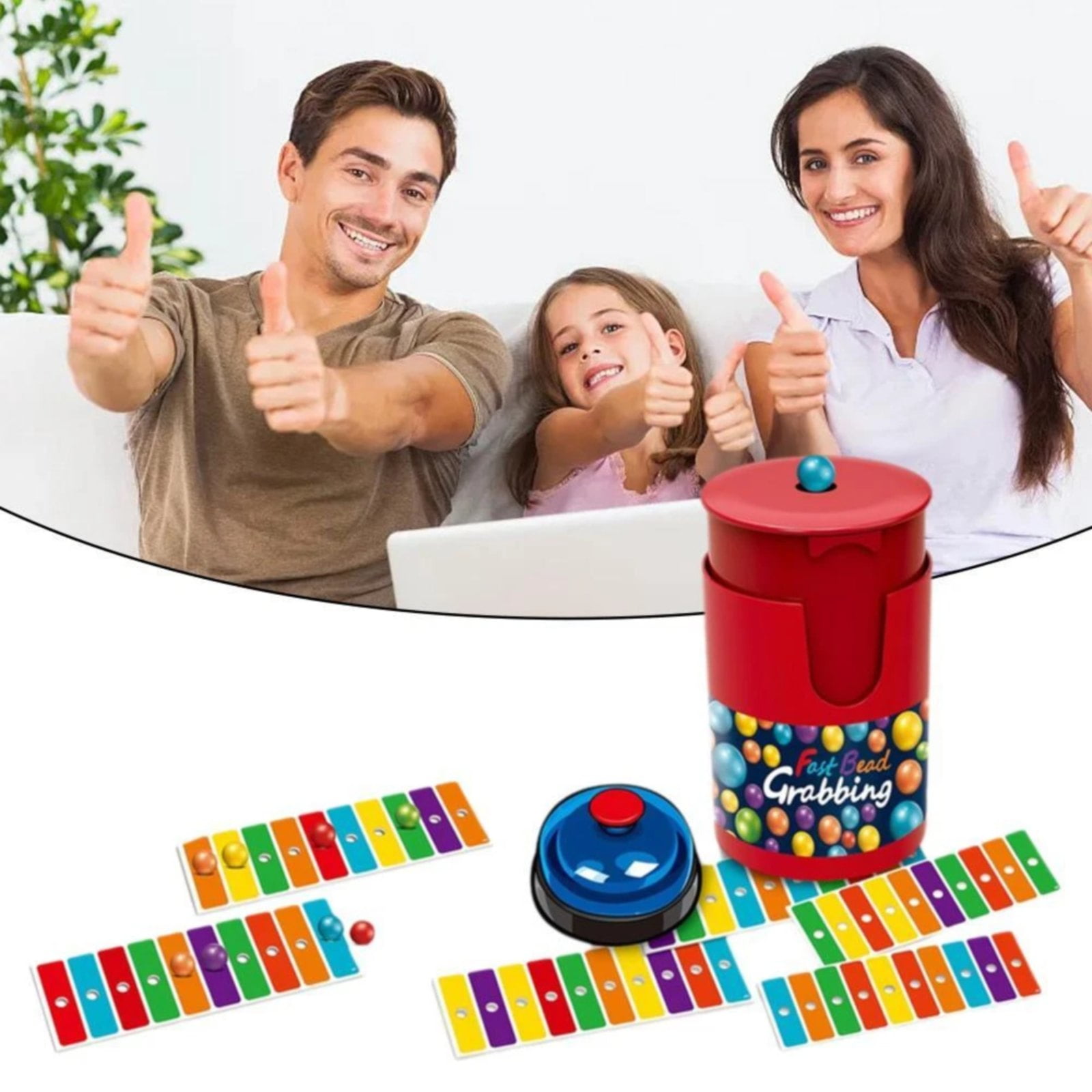 Match Color Line Bingo Board Game with Bell, Fast Bead Grabbing 2-Player Game for Kids Adults, Reaction Speed Training Toy, Age 12+, 9.8 x 9.8 in