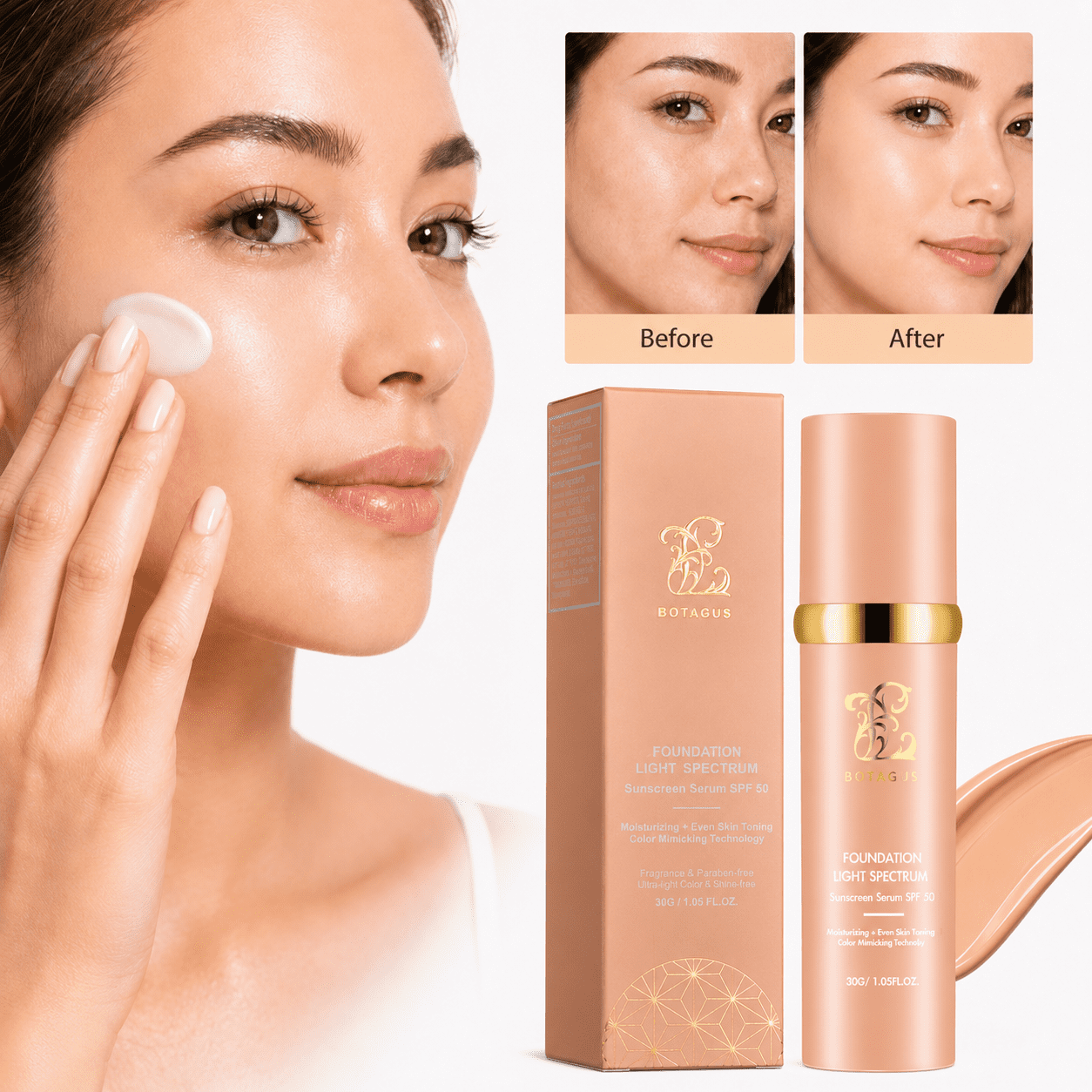 Botagus, Color Changing Foundation, SPF 50+, 1.05 oz, Waterproof