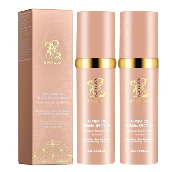 Color Changing Foundation,Foundation 4 in 1-Medium Spectrum Cosmetics Foundation Liquid with SPF 50+, Concealer Cosmetic Lightweight Makeup, Longwearing & Waterproof for Makeup Medium (2 pack)
